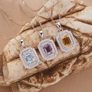 Natural Gemstone Jewelry Citrine Amethyst and Topaz Pendant Necklaces